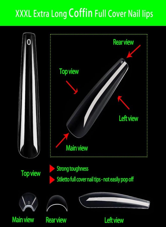 Dudjndjd 504 PCS Extra Long Coffin Nail Tips, Full Cover Coffin Press On Nails Clear Coffin Ballerina No C Curve Nail Tips, 3XL Long Ballerina Nail Tip Fake Acrylic Nails for Salons and DIY Nail Art 12 Sizes - Image 3